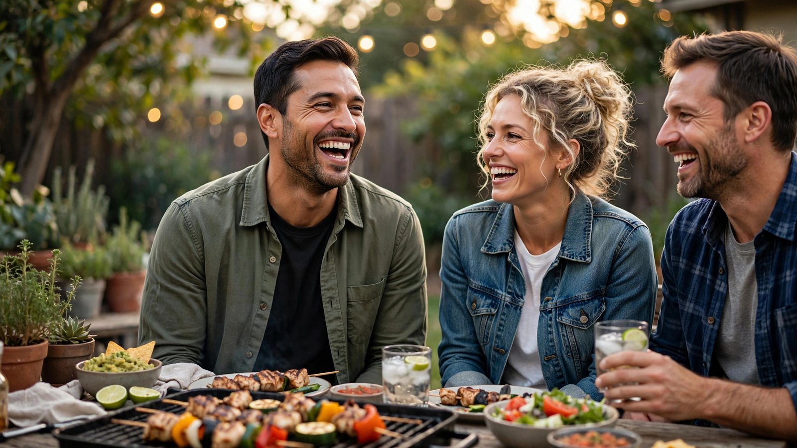 Candid group photo idea for dating profile tips for men — laughing with friends