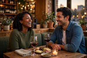 Woman enjoying a first date — best dating sites for women success story