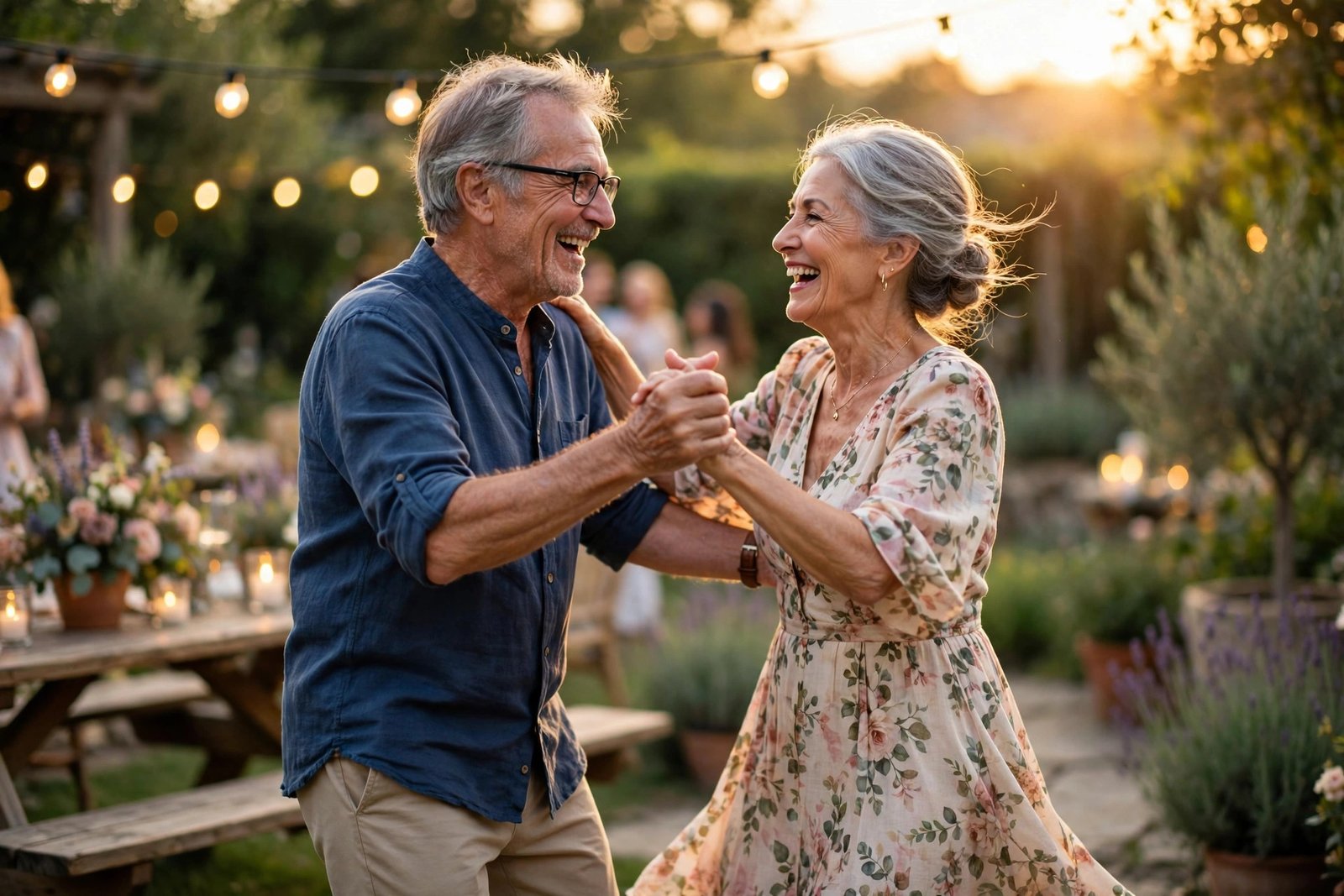 Happy senior couple dancing — dating after 50 with SilverSingles and OurTime